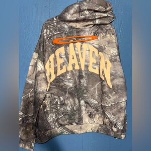 HEAVEN Camouflage Hoodie with Yellow Text